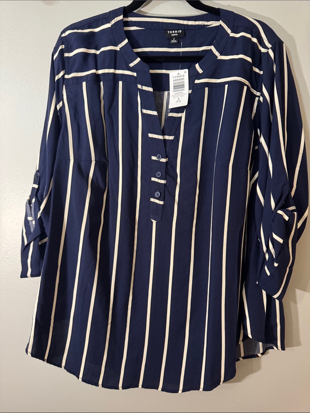 torrid Navy & White Striped Henley Tunic